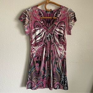 Sublimation Paisley Print Studded V-Neck Flutter Sleeve Shirt Y2K Jersey Shore